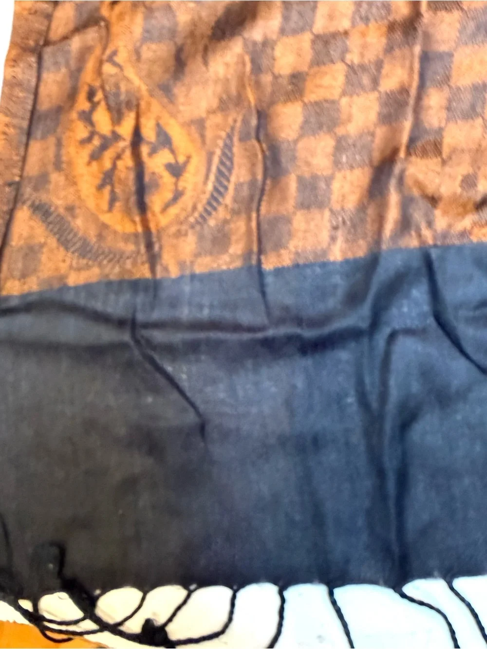 Elegant Paisley Pattern Wrap Scarf in Rust and Black